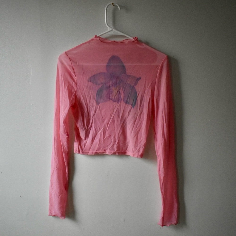 Orchard pink printed long sleeve mesh top
